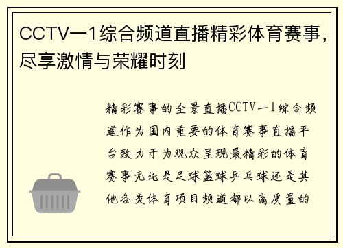 CCTV一1综合频道直播精彩体育赛事，尽享激情与荣耀时刻